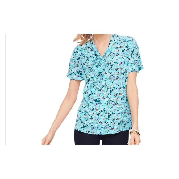 Talbots Flutter Short Sleeve Fruit Floral Tie at Neck Womens Top NWT Size M - Picture 1 of 6
